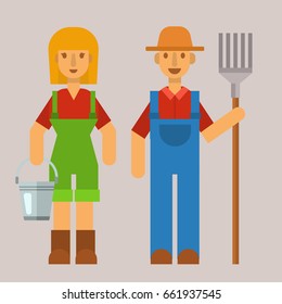 Garden people character agriculture farm harvest man and woman organic outdoor work vector illustration