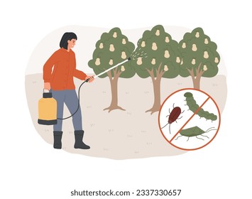 Garden pests isolated concept vector illustration. Garden maintenance, plant insects, spray insecticide, natural pesticides, harvest damage, viral disease, natural pest control vector concept.