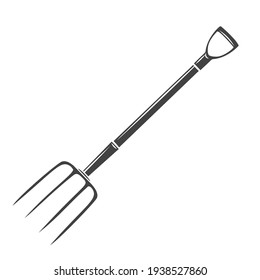 Garden pitchfork glyph icon, vector cut monochrome badge. Garden tools illustration.