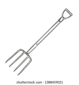 Garden pitchfork icon, cartoon style. Vector illustration of Garden tools. Sketch style.