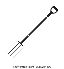 Garden pitchfork icon. A tool for working with hay and dry grass in agriculture and gardening. Vector illustration isolated on white background for design and web.