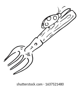Garden pitchfork icon. Vector illustration of garden pitchfork. Hand drawn pitchfork for leaves.