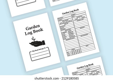 Garden planner logbook interior. Gardening planner and plant growing tracker notebook template. Interior of a journal template. Plantation planner logbook.