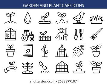 Garden And Plant Care Icons Set.