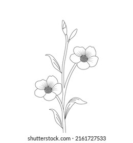 garden plant flower illustration of black ink coloring page with branch line drawing