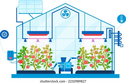 Garden plant in greenhouse, vector illustration. People cartoon character gardening at nature, man woman person have agriculture hobby.