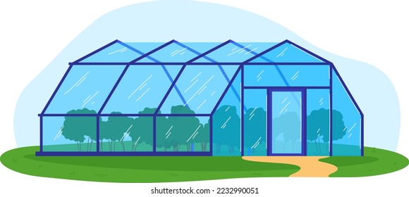 Garden plant in greenhouse, vector illustration. People cartoon character gardening at nature, man woman person have agriculture hobby.