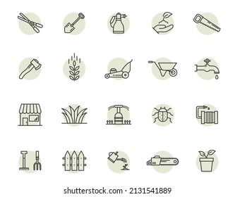 Garden plant line icon flower vector. Nature garden shovel tree green grass flower shop