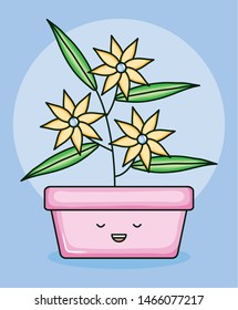 garden plant in square pot kawaii character