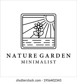 garden of plants logo line art minimalist and simple vector illustration template design