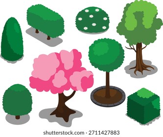 Plantas de jardín Árbol Set Yard Park Vivero Planta verde Decoración Vector