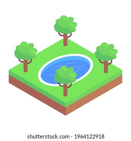 Garden pond icon in isometric style 