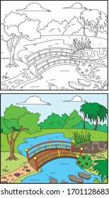 Garden pool Background vector drawing line art and colored