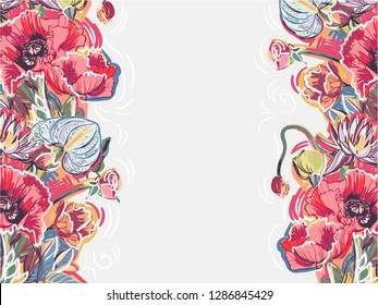 garden poppies flower vector background