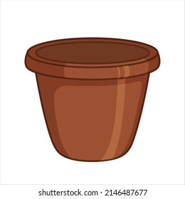 Gartentopf und Behälter einzeln auf Weiß. Gartengeräte. Blumentopfsymbole oder Illustrationen. Cartoon-Stil