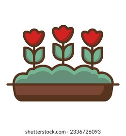 Garden Potted Flowers Icon Illustration