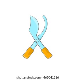 Garden pruner icon in cartoon style on a white background