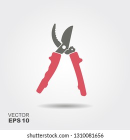 Garden pruner icon flat. Pictogram with shadow. Vector illustration symbol of gardening and horticulture