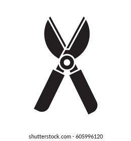 Garden pruner icon in outline design. Plant secateurs or gardening scissors silhouette vector illustration.