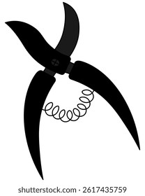 Garden pruner. Silhouette. Tool with a spring mechanism for cutting branches and shoots of plants. Vector illustration. Isolated white background. Idea for web design.