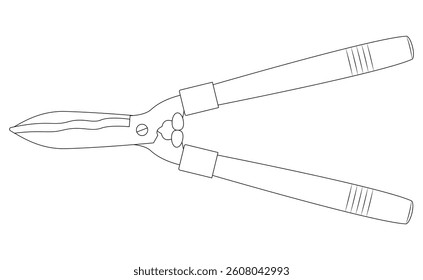 Garden pruner. Vector illustration isolated on white. Black line. Coloring page.