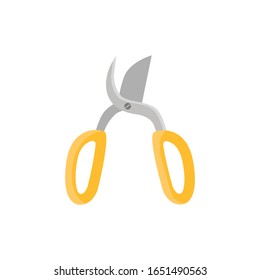 Garden pruner.Gardening tools.Scissors for plants.Care of plants. Flat vector isolated illustration on a white background