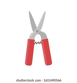 Garden pruner.Gardening tools.Scissors for plants.Care of plants. Flat vector isolated illustration on a white background