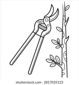 Garden Pruning Shears Secateurs Line Art Vector Illustration