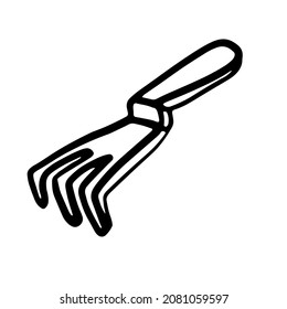 Garden rake in doodle style. Isolated vector.