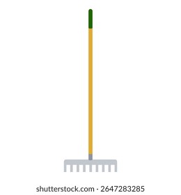 Garden rake with flat head for gardening in vector icon