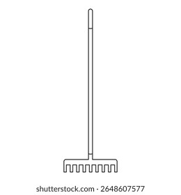 Garden rake with flat head for gardening in vector icon