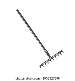 Garden rake glyph icon, vector cut monochrome badge. Garden tools vector illustration.