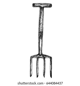 Garden rake. Grafic illustration of garden tools. Isolated on white background.