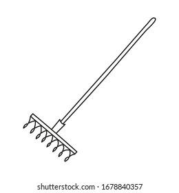 Garden rake. Hand drawn simple vector icon.