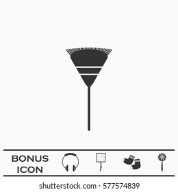 Garden rake icon flat. Black pictogram on white background. Vector illustration symbol and bonus button