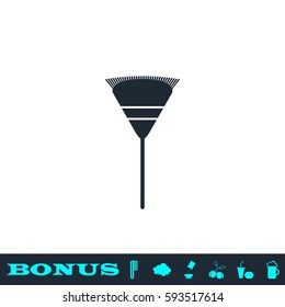 Garden rake icon flat. Black pictogram on white background. Vector illustration symbol and bonus button