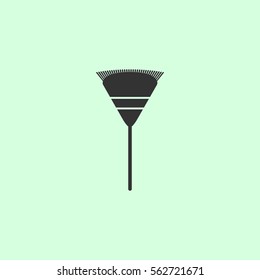 Garden rake icon flat. Grey vector symbol on green background