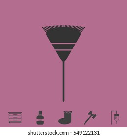 Garden rake icon flat. Simple vector grey pictogram and bonus symbol