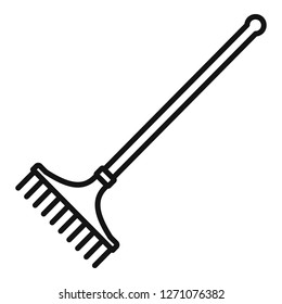 Garden rake icon. Outline garden rake vector icon for web design isolated on white background