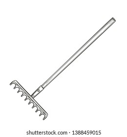 Garden rake icon, sketch style. Vector illustration of Garden tools.