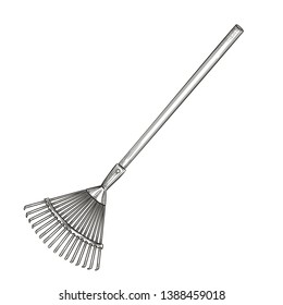 Garden rake icon, sketch style. Vector illustration of Garden tools.