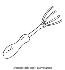 Garden rake icon. Vector illustration of a small rake for the garden. Sketch  hand rake.