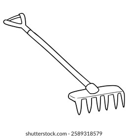 garden rake illustration hand drawn outline vector