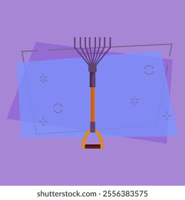 Garden rake. Instrument with wooden handle. Agriculture attributes concept. Vector illustration can be used for topics like garden tools, farming, yard