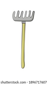 Garden rake isolated on white background. Hand drawn style. Vector illustration