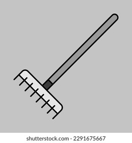 Garden rake isolated vector grayscale icon. Graph symbol for agriculture, garden and plants web site and apps design, logo, app, UI