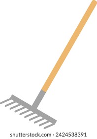 Garden rake isolated in white background. Cartoon rake