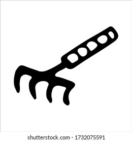 garden rake, rake linear vector drawing on white isolated background. Farm garden equipment icon