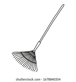 Garden rake made of thin metal rods. Hand drawn simple vector icon.