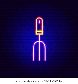 Garden Rake Neon Sign. Vector Illustration of Gardening Tool Promotion.